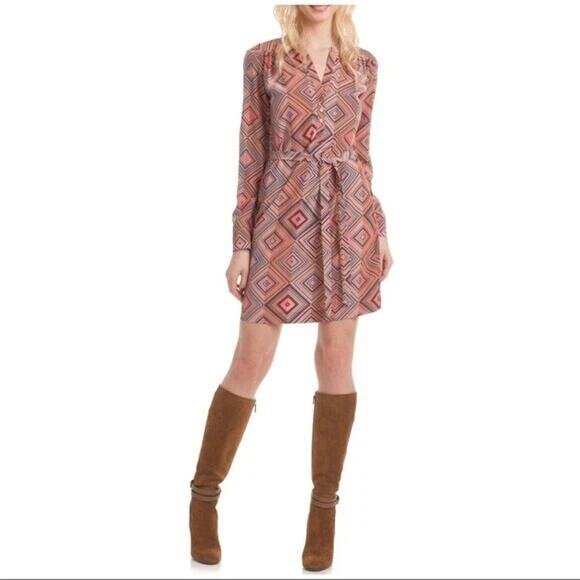 Trina Turk Dress 8 Geometric Print Janny Quirk Silk Pull Over - Picture 2 of 8